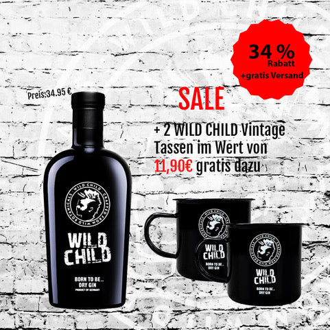 WILD CHILD BERLIN DRY GIN 0,7 l + 2 WILD CHILD VINTAGE BECHER AKTION